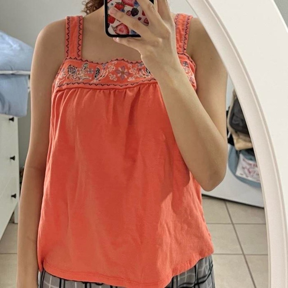 Orange Embroidered Women's Top